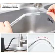 Kit 10 Escova Limpeza P/ Canudo Cerdas Nylon Haste Inox 21cm Foto mini 4