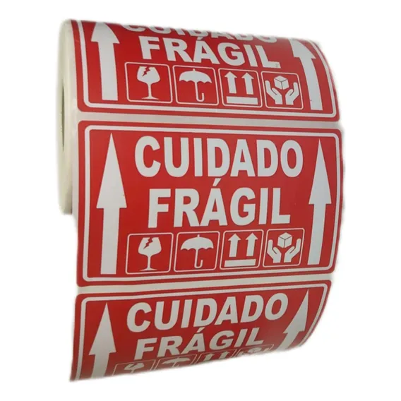 Kit 10 Etiqueta Adesiva Cuidado Frágil 10x6cm Seta Para Cima Foto 1