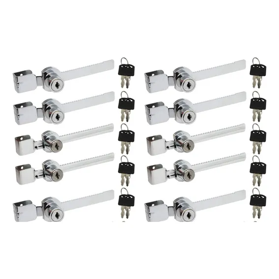 Kit 10 Fechaduras Vitrine Cromada Trava Jacaré 140mm Vidro Cor Cromado Foto 1