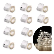 Kit 10 Fio Cordão De Fada Led 10m 100 Leds Branco Frio Pilha Foto mini 1