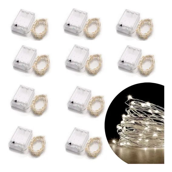 Kit 10 Fio Cordão De Fada Led 10m 100 Leds Branco Frio Pilha Foto 1