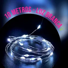 Kit 10 Fio Cordão De Fada Led 10m 100 Leds Branco Frio Pilha Foto mini 4