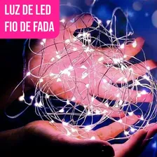 Kit 10 Fio Cordão De Fada Led 10m 100 Leds Branco Frio Pilha Foto mini 2