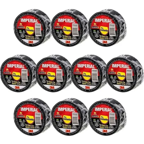 Kit 10 Fitas Isolante Imperial 3m 18mm X 5 Metros Preta Slim Cor Preto Liso Foto 1