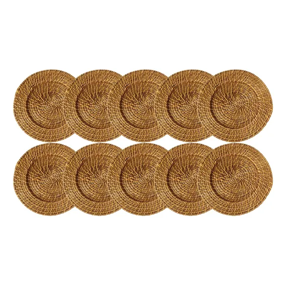 Kit 10 Jogo Americano Sousplat Rattan Bambu Redondo Claro Cor Marrom-claro Foto 1