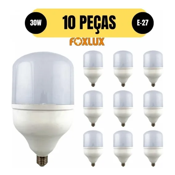 Kit 10 Lampada 30w 6500k Bivolt E27 Alta Potencia Foxlux Foto 1