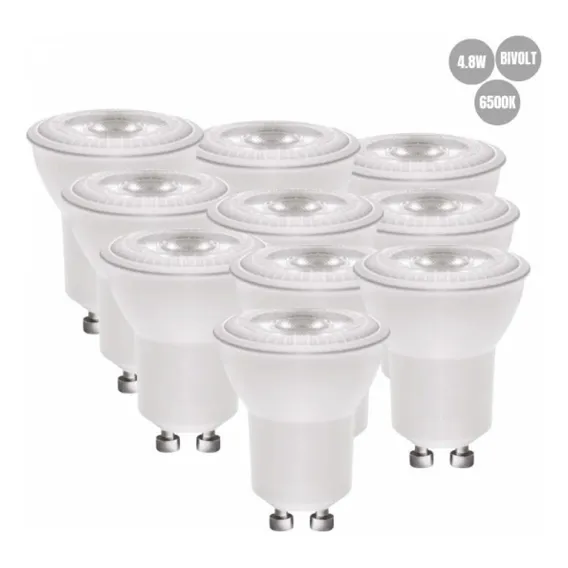 Kit 10 Lampada Dicroica Mr16 Led 4.8w Bivolt Gu10 6500k Foto 1