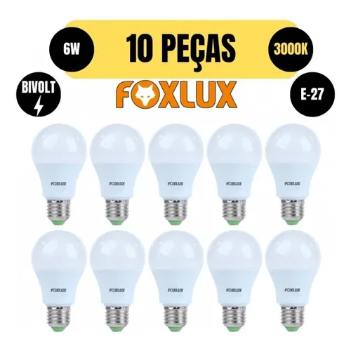 Kit 10 Lampada Led Bulbo A60 6w E27 3000k Amarela Bivolt Fox Foto 1