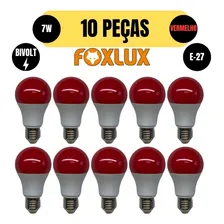 Kit 10 Lampada Led Bulbo A60 7w E27 Vermelha Bivolt Foxlux Foto  mini 1