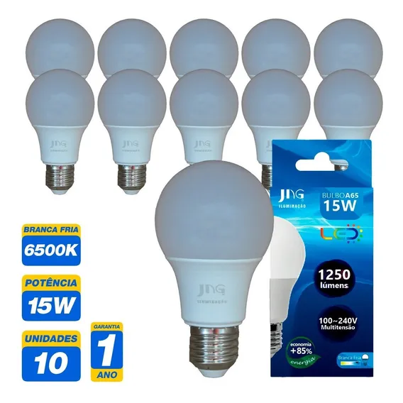 Kit 10 Lâmpada Led E27 15w Residencial Casa E Comercio Cor da luz Branco-frio 127/220V Foto 1