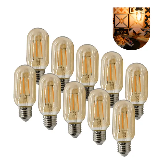 Kit 10 Lampada Retro Vintage T45 4w Filamento Led E27 Quente Luz Amarela 110v 220v (bivolt) Foto 1
