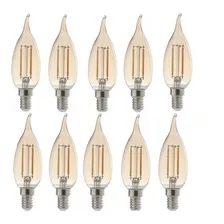 Kit 10 Lâmpada Vela E14 Chama Bivolt Led Branco Quente 4w Foto  mini 1