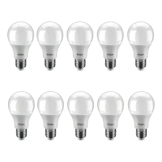 Kit 10 Lâmpadas Led 9w Bulbo Bivolt Branca Fria 6500k Elgin Foto 1