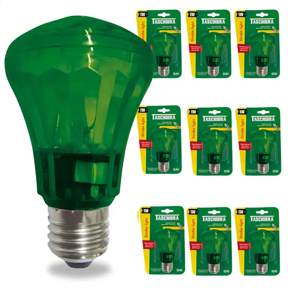 Kit 10 Lâmpadas Strobe Flash Light 1w E27 Pisca Estrobo Luz Verde 220v Foto 1