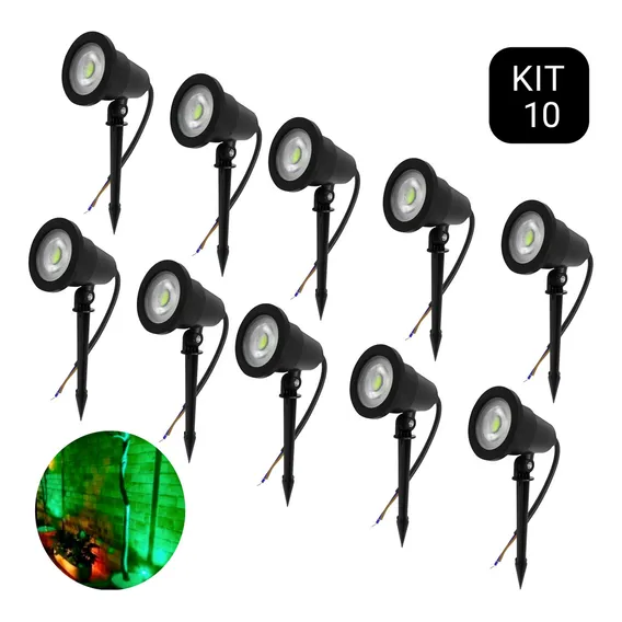 Kit 10 Luminária Espeto Jardim Cob Led 7w Prova Dágua Verde Foto 1