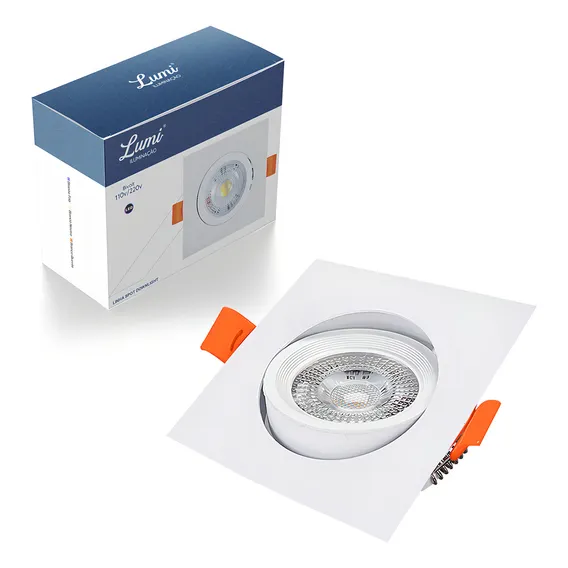 Kit 10 Luminária Spot Led 7w Dicróica Direcionável Quadrado Bivolt Branco Quente Foto 1