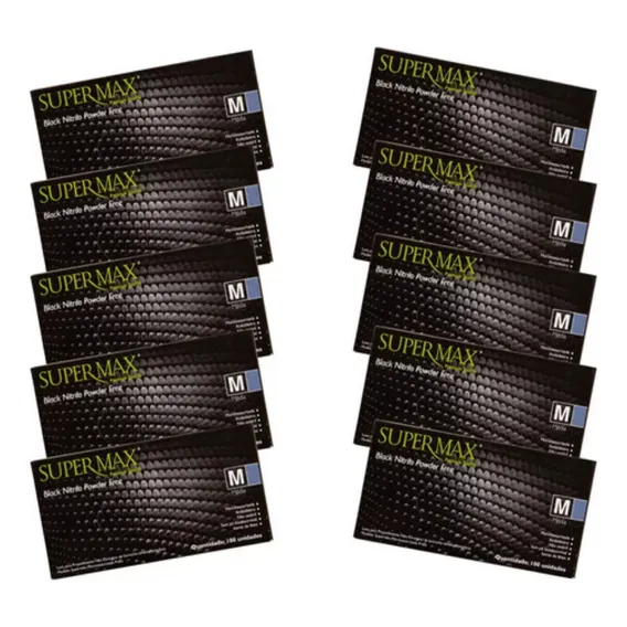 Kit 10 Luva Descartável NitrÃlica Supermax Preta Black 1000 Unidades Tamanho M Foto 1