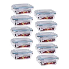 Kit 10 Marmitas Fitness Hermética Vidro Retangular 370ml Foto  mini 1