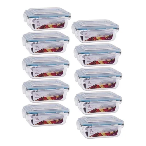 Kit 10 Marmitas Fitness Hermética Vidro Retangular 370ml Foto 1