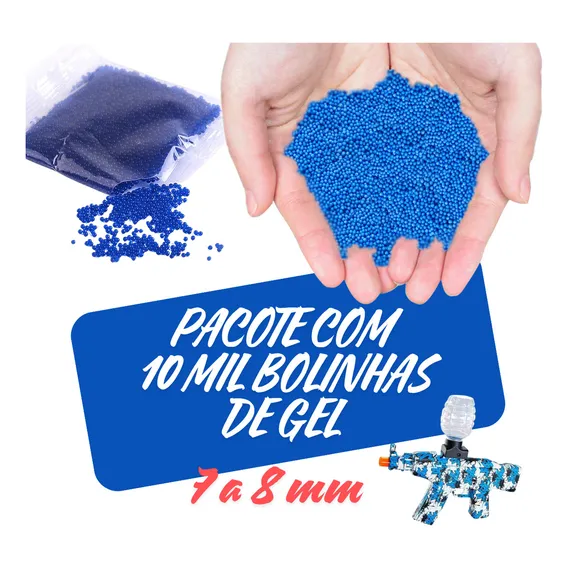 Kit 10 Mil Bolinhas De Gel Para Arma De Brinquedo Munição Cor Azul RDL ARMINHA Foto 1