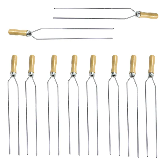 Kit 10 Mini Espetos Duplos Aço Cromado 30cm Assar Churrasco Foto 1