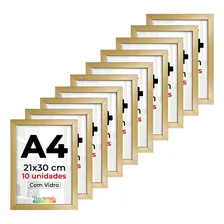 Kit 10 Moldura Quadro A4 21x30 C/ Vidro Certificado Diploma Cor Dourada Foto  mini 1