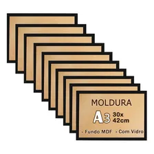 Kit 10 Molduras  A3 Quadros 30x42 Com Vidro Moldura Laqueada Cor Preto Foto  mini 1