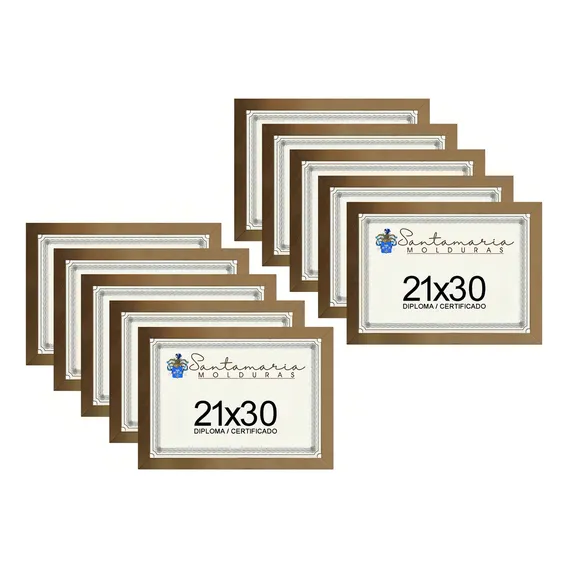 Kit 10 Molduras Porta Diploma Certificado A4 21x30 Dourado Cor Dourado-escuro Liso Foto 1