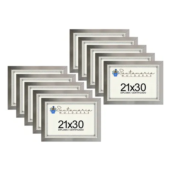 Kit 10 Molduras Porta Diploma Certificado A4 21x30 Prateado Liso Foto 1