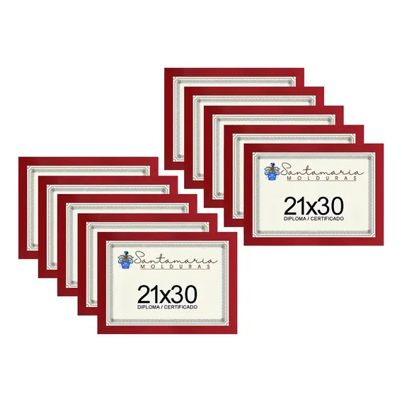 Kit 10 Molduras Porta Diploma Certificado A4 21x30 Vermelho Liso Foto 1