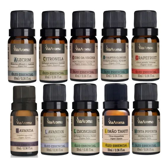 Kit 10 Óleos Essenciais Com 10ml Via Aroma Aromaterapia Foto 1