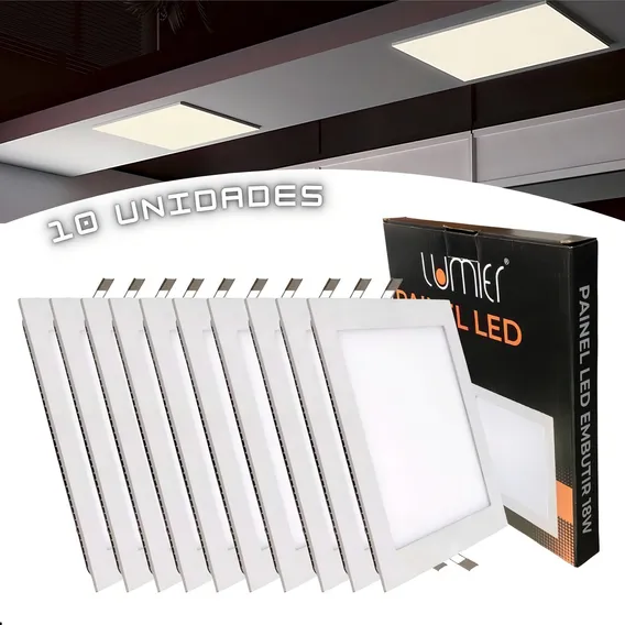 Kit 10 Painel 18w Plafon Embutir Branco 20x20 Decoração Foto 1