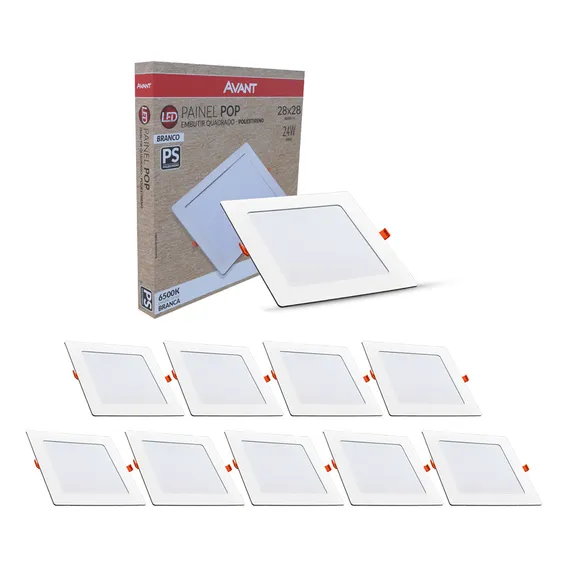 Kit 10 Painel Led Pop Quadrado Emb 24w 3000k 30x30 Br Avant Foto 1