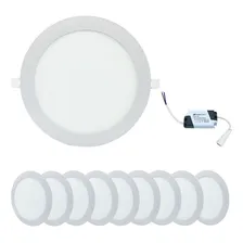 Kit 10 Painel Plafon 18w Led Redondo Embutir Branco Quente Bivolt Foto  mini 1