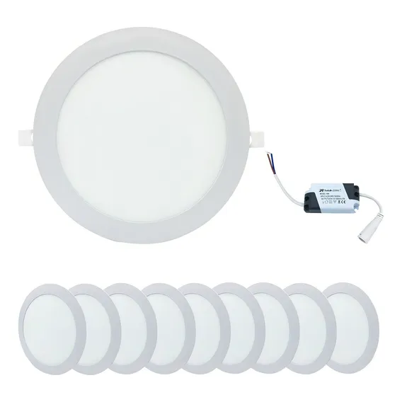 Kit 10 Painel Plafon 18w Led Redondo Embutir Branco Quente Bivolt Foto 1