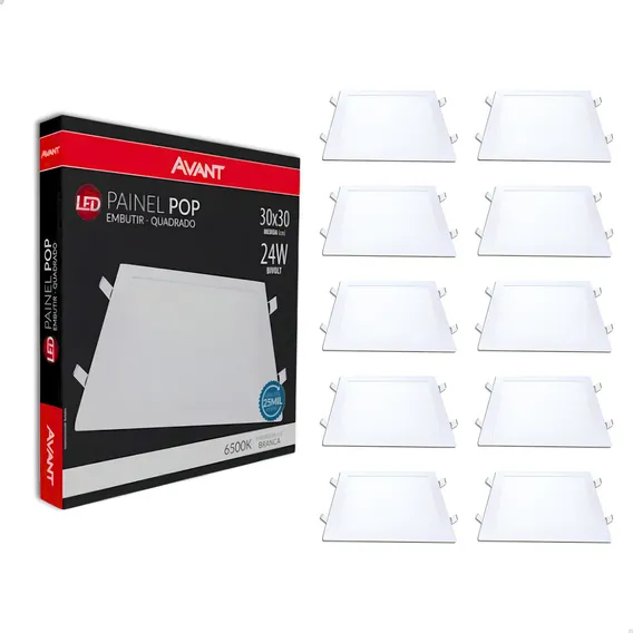 Kit 10 Painel Plafon Luminária Led 24w Embutir Quadrado Alumínio 6500k Branco Frio 30x30 Foto 1