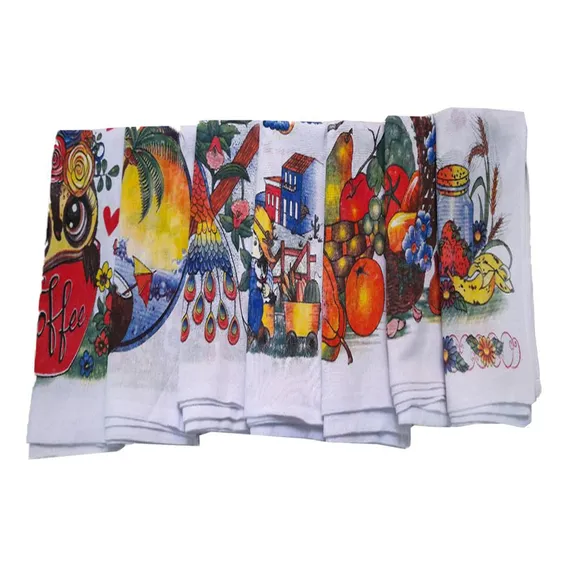 Kit 10 Panos De Prato Estampados Cozinha Seca Louça Foto 1