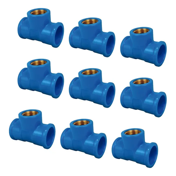 Kit 10 Pçs Te Azul Redução Base Latão 25x25mm X 1/2 Foto 1