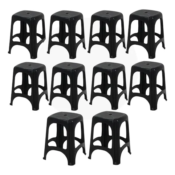 Kit 10 Peças Banqueta Itauna Preta Tramontina Em Plastico Cor Preto Foto 1