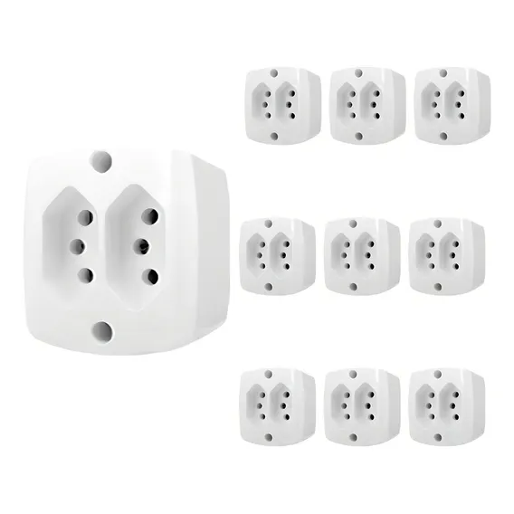 Kit 10 Peças Tomada Dupla Externa 2p+t 20a Ilumi Branca Abnt Cor Branco Foto 1