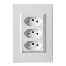Kit 10 Peças - Tomada Tripla 4x2 20a Monobloco Vivaz Ilumi Cor Branco Foto mini 3