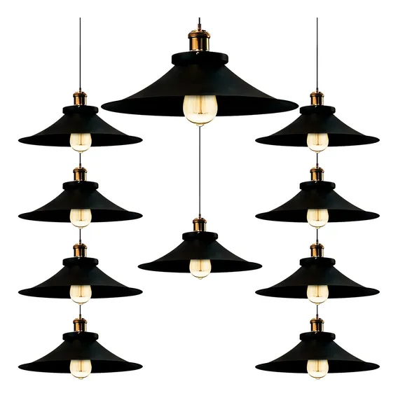 Kit 10 Pendentes Industrial 38 Cm Vintage Retro Nordic Loft 110v/220v Foto 1