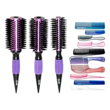 Kit 10 Pentes Cabeleireiro Profissional + 3 Escovas Javali Cor Violeta Foto mini 1