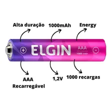Kit 10 Pilha Recarregável Elgin Aaa 1000mah Palito Foto mini 2