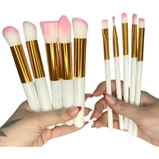 Kit 10 Pincéis Kabuki - Maquiagem Cor Branco Com Dourado Foto mini 4