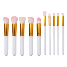 Kit 10 Pincéis Kabuki - Maquiagem Cor Branco Com Dourado Foto mini 3