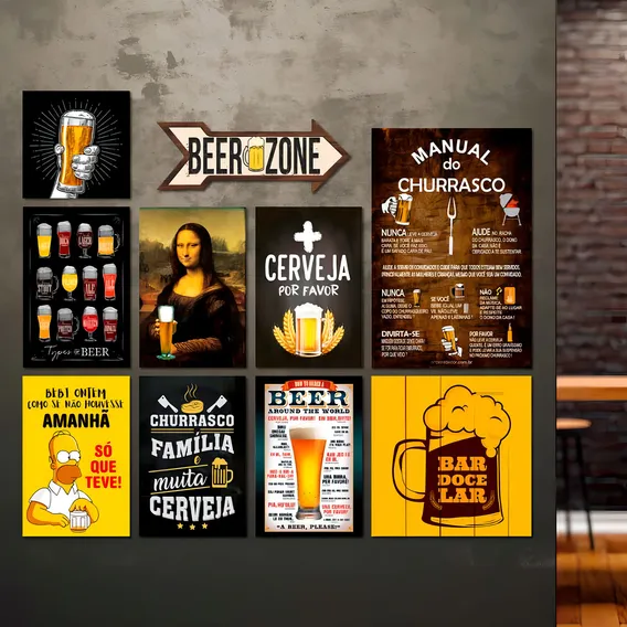 Kit 10 Placas Decorativas Bebidas Cervejas Frases Churrasco Foto 1