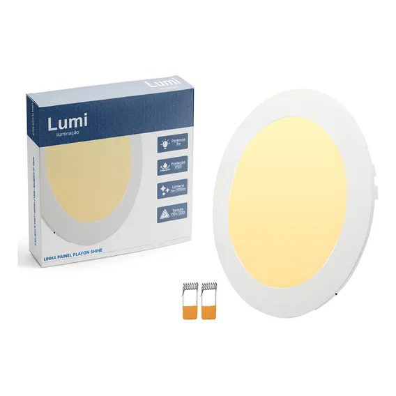 Kit 10 Plafon Painel Led Lumi Embutir Redondo 3w Luz Branco Quente 3500k Bivolt Foto 1