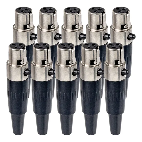 Kit 10 Plug Conector Cannon Mini Plug Xlr Fêmea Profissional Cor Prateado Foto 1