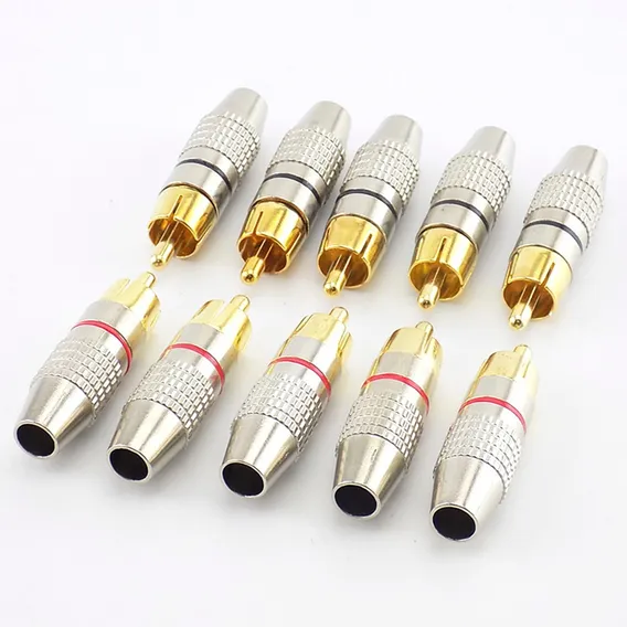 Kit 10 Plug Conector Rca Macho Blindado Metal Foto 1